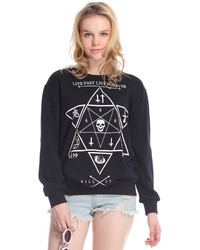 Six Pointed Star Print Black Sweatshirt