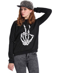 Romwe Skeleton Peace Symbol Print Long Sleeved Black Sweatshirt