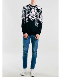 Topman Monochrome Floral Print Sweatshirt