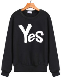 Yes Print Loose Black Sweatshirt