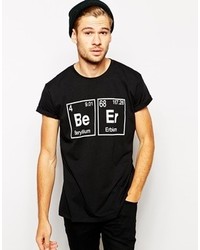 Asos T Shirt With Beer Print And Rolled Sleeve Skater Fit Black