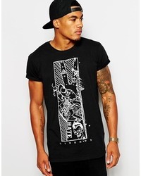 Asos T Shirt With Tattoo Hand Print And Rolled Sleeve Skater Fit
