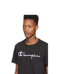 Champion Reverse Weave Black Big Script Logo T Shirt