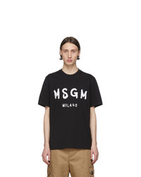 MSGM Black Brushed Logo T Shirt