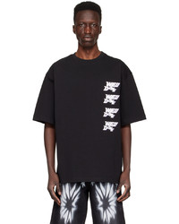 Men's Black and White Print Crew-neck T-shirt, White Shorts, Black Low ...