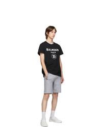 Balmain Black Flocked Logo T Shirt