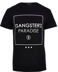 River Island Black Gangsters Paradise Print T Shirt