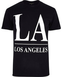 River Island Black La Los Angeles Print T Shirt