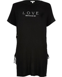 River Island Black Love Print Side Tie Oversized T Shirt