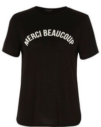 River Island Black Merci Beaucoup Print Fitted T Shirt