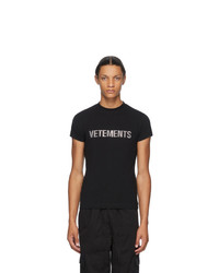 Vetements Black Rhinestone Logo T Shirt
