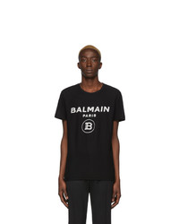 Balmain Black Velvet Logo T Shirt