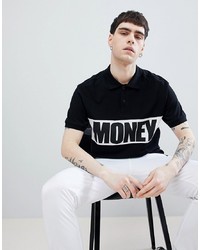 Money Block Short Sleeve Polo Shirt In Black With Contrast Panel