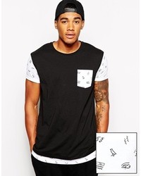 Asos Brand Longline T Shirt With Egyptian Printed Double Layer Effect And Skater Fit