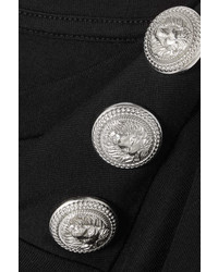 Balmain Button Embellished Printed Cotton Jersey T Shirt Black