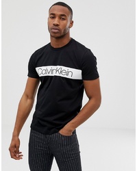 Calvin Klein Chest Stripe Logo Front T Shirt In Black