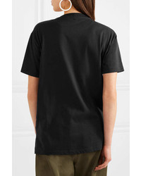 Valentino Embellished Printed Cotton Jersey T Shirt Black