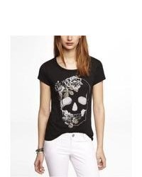 Express Graphic Tee Sequin Floral Skull Black X Small