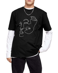 Topman Face Sketch Graphic T Shirt