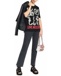 Love Moschino Flocked Printed Cotton Jersey T Shirt