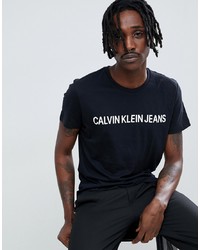 Calvin Klein Jeans Institutional Script Logo T Shirt Slim Fit Black Beauty