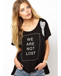 Letters Wing Print Loose T Shirt