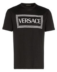 Versace Logo Check Print Cotton T Shirt