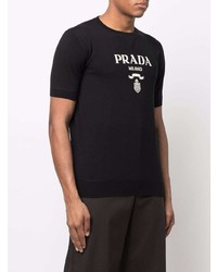 Prada Logo Intarsia Knitted Short Sleeve Top