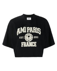 Ami Paris Logo Print Cropped T Shirt