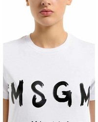 MSGM Logo Printed Cotton T Shirt