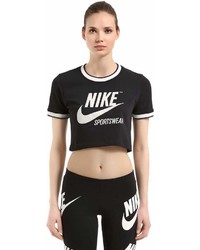 Nike Logo Printed Cropped Jersey T Shirt