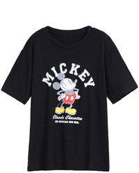 Mickey Print Slim Black T Shirt