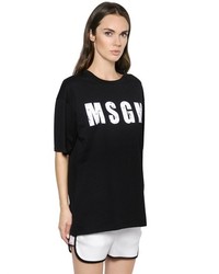 MSGM Oversized Logo Printed Cotton T Shirt