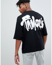 ASOS DESIGN Oversized T Shirt With Half Sleeve And Graffiti Back Print