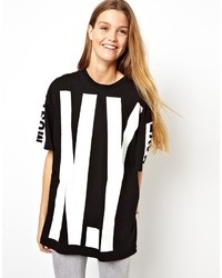 Asos Oversized T Shirt With Ny Sleeve Print Black