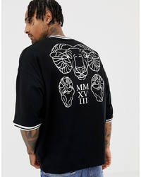 ASOS DESIGN Oversized T Shirt With Ram Line Drawing And Tipped Rib With Half Sleeve