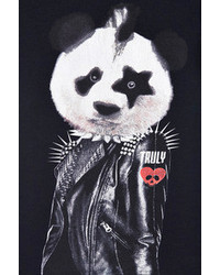 Romwe Panda Print Short Sleeved Black T Shirt