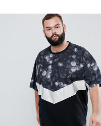 ASOS DESIGN Plus Oversized T Shirt With Floral Chevron Yoke And Silver Foil Colour Blocking Panel