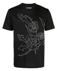 Les Hommes Rose Print Cotton T Shirt