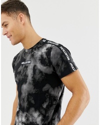 Hollister Taped Logo Acid Wash T Shirt In Black Wash Effect