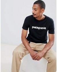 Patagonia Text Logo Organic T Shirt In Black