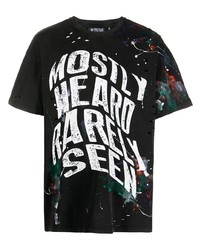 Mostly Heard Rarely Seen Warped Text Paint T Shirt