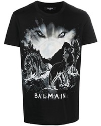 Balmain Wolf Print Crew Neck T Shirt