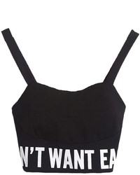 Choies Black Crop Top With Letters Print