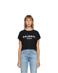 Balmain Black Logo Rolled T Shirt
