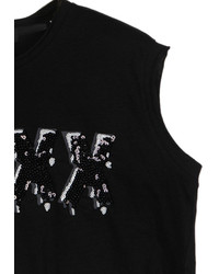 Choies Black Sleeveless Crop Top Letter Print T Shirt With Tassels