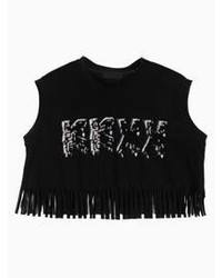 Choies Black Sleeveless Crop Top Letter Print T Shirt With Tassels