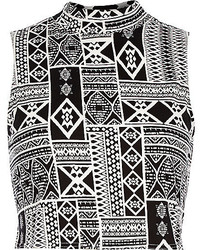 River Island Black Tribal Print Fitted Crop Top