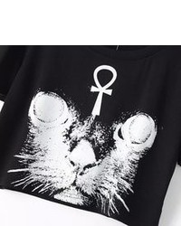 Cat Print Crop T Shirt