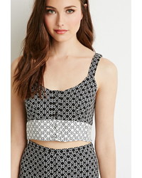 Forever 21 Contemporary Buttoned Tile Print Crop Top